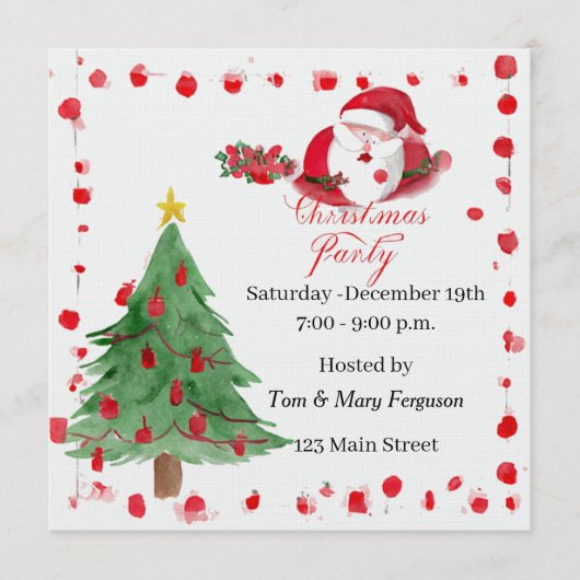 Silly Santa Watercolor Christmas Party Invitation (Devant)