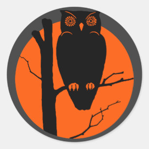 Silouhette Uil Sinaasappel Moon Ronde Sticker