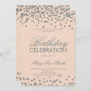 Silver 18th Birthday Glitter Confetti Roos Roze Kaart