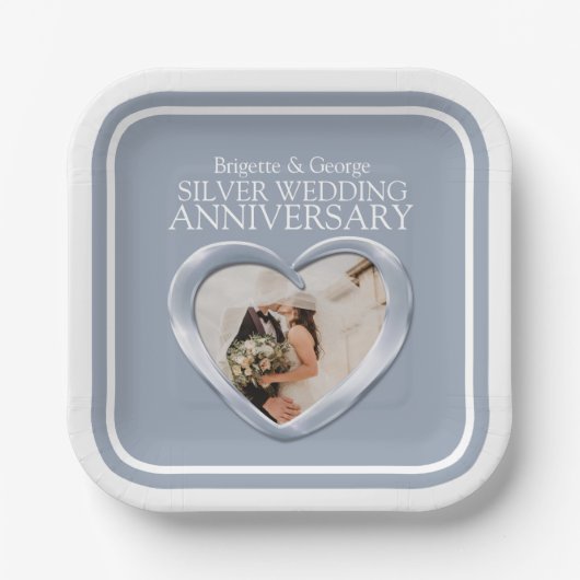 Silver 25th bruiloft foto-plein papieren bordje (Voorkant)