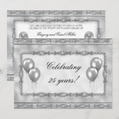 Silver 25th Jubileum Ballonpartij Uitnodiging (Voorkant / Achterkant)