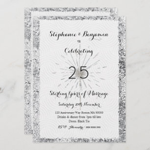 Silver 25th Jubileum Glitter Elegant Chic Kaart