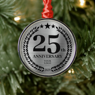Silver 25th Jubileum Zakelijke Logo Kerst Metalen Ornament