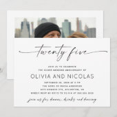 Silver 25th Modern Wedding Jubileum Photo Party Kaart (Voorkant / Achterkant)