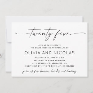 Silver 25th Modern Wedding Jubileum Photo Party Kaart
