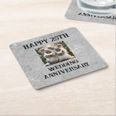 Silver 25th Traditional Wedding Jubileum, Vierkante Kartonnen Onderzetter (Schuin)