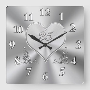 Silver 25th Wedding Jubileum Clocks Vierkante Klok