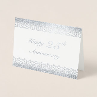 Silver 25th Wedding Jubileum Floral Border Folie Kaarten