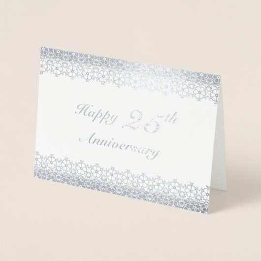 Silver 25th Wedding Jubileum Floral Border Folie Kaarten (Voorkant)