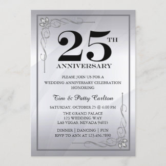 Silver 25th Wedding Jubileum Party Invitation Kaart