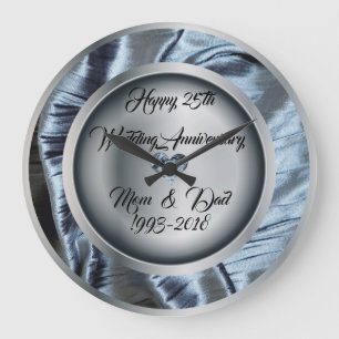 Silver 25th Wedding Jubileum Wall Clock Grote Klok