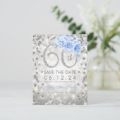 Silver 60th Birthday Blue Glam Lights Save The Date (Staand voorkant)