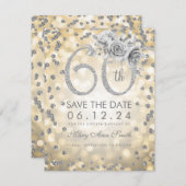 Silver 60th Birthday Gold Lights Save The Date (Voorkant / Achterkant)
