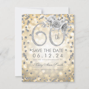 Silver 60th Birthday Gold Lights Save The Date