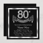 Silver 80th Birthday Party Kaart (Voorkant / Achterkant)