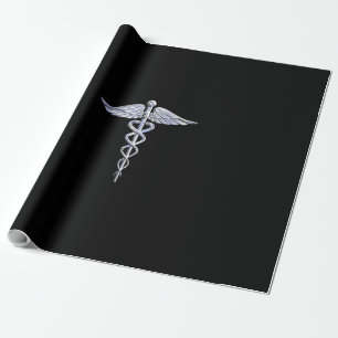 Silver-achtige medische symbolen van Caduceus op h Cadeaupapier