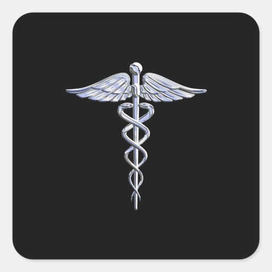 Silver-achtige medische symbolen van Caduceus op h Vierkante Sticker (Voorkant)