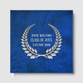 Silver Afstuderen Laurel op blauw leder Gastenboek (Voorkant)