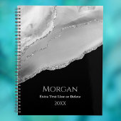 Silver Agate & Glitter, Naam & Tekstlijn op Zwart Planner