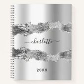Silver agate marble name script elegant notitieboek (Voorkant)