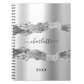 Silver agate marble name script elegant notitieboek (Voorkant)