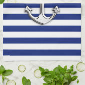 Silver Anchor op Navy Blue Stripes Theedoek (Gevouwen)