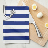 Silver Anchor op Navy Blue Stripes Theedoek (Quarter Fold)