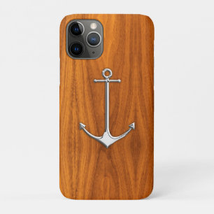 Silver Anchor op Teak Veneer Nautical Lifestyle iPhone 11 Pro Hoesje
