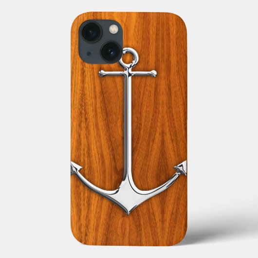 Silver Anchor op Teak Veneer Nautical Lifestyle Case-Mate iPhone Case (Achterkant)