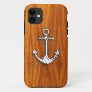 Silver Anchor op Teak Veneer Styles iPhone 11 Hoesje