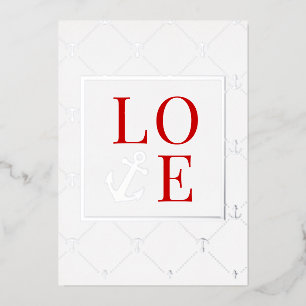 Silver Anchor & Red LOVE Valentijnsdag Folie Feestdagenkaart