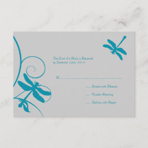 Silver and Aqua Blue Dragonfly Wedding RSVP Kaartje