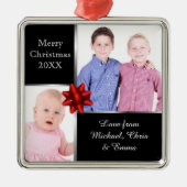 Silver and Black Custom Photo Personalised Gift Metalen Ornament (Voorkant)
