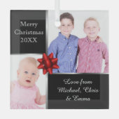 Silver and Black Custom Photo Personalised  Glas Ornament (Voorkant)