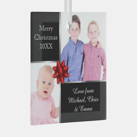 Silver and Black Custom Photo Personalised  Glas Ornament (Voorkant Rechts)