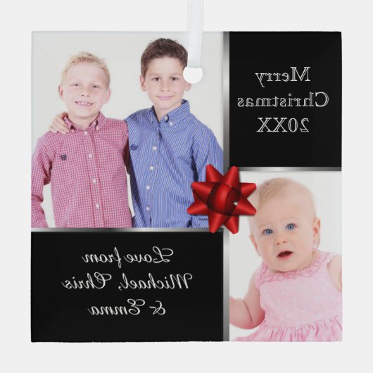 Silver and Black Custom Photo Personalised  Glas Ornament (Achterkant)