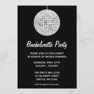 Silver and Black Disco Ball Bachelorette Party Kaart
