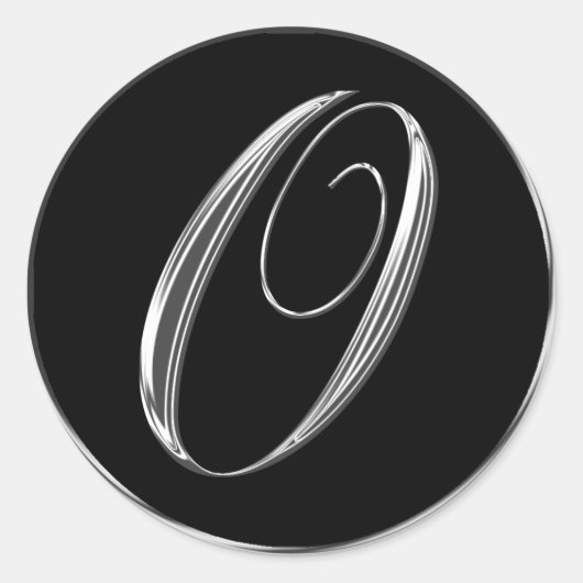 Silver and Black Formal Wedding Monogram O Seal Ronde Sticker (Voorkant)
