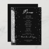 Silver and Black Glitter Wedding Menu Flyer (Voorkant / Achterkant)