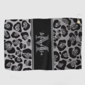 silver and black glittery monogramed personalized golfhanddoek (Horizontaal)