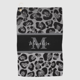 silver and black glittery monogramed personalized golfhanddoek