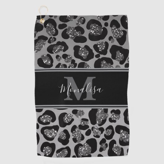 silver and black glittery monogramed personalized golfhanddoek (Voorkant)