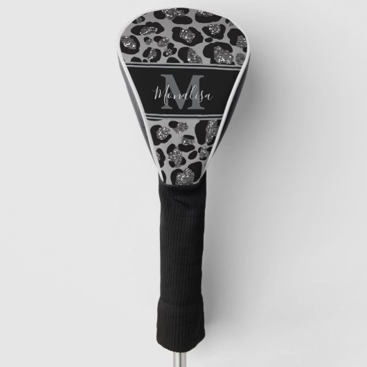 silver and black glittery monogramed personalized golfheadcover (Voorkant)