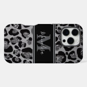 silver and black glittery monogramed personalized iPhone hoesje (Achterkant horizontaal)