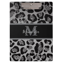 silver and black glittery monogramed personalized klembord