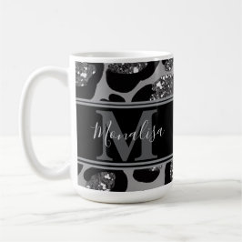 silver and black glittery monogramed personalized koffiemok