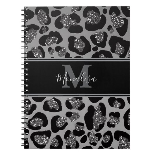 silver and black glittery monogramed personalized notitieboek (Voorkant)