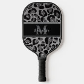silver and black glittery monogramed personalized pickleball paddle (Voorkant)