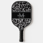 silver and black glittery monogramed personalized pickleball paddle (Achterkant)