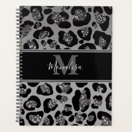 silver and black glittery monogramed personalized planner